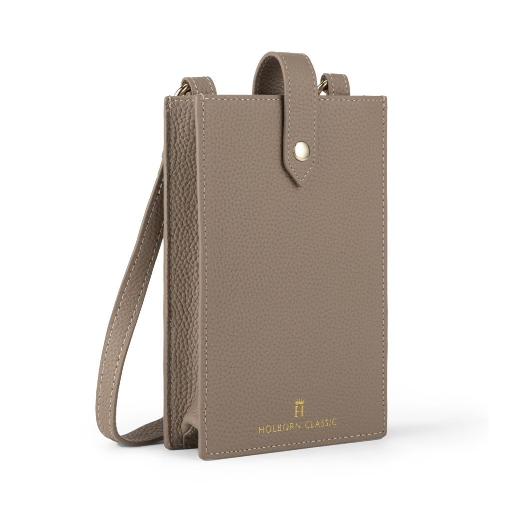 Bella Leather Phone Pouch Buttoned - Grey