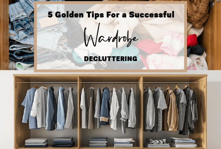 Image showing text of 5 tips for wardrobe decluttering