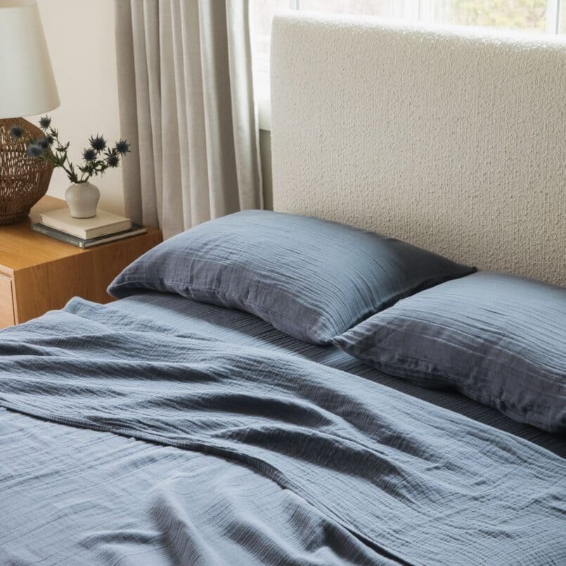Best Home Decor Wedding Gifts for Newlyweds Starting Their Life Together 9 Oasis Crinkled Comfort Gauze Fitted Sheet Midnight Tide